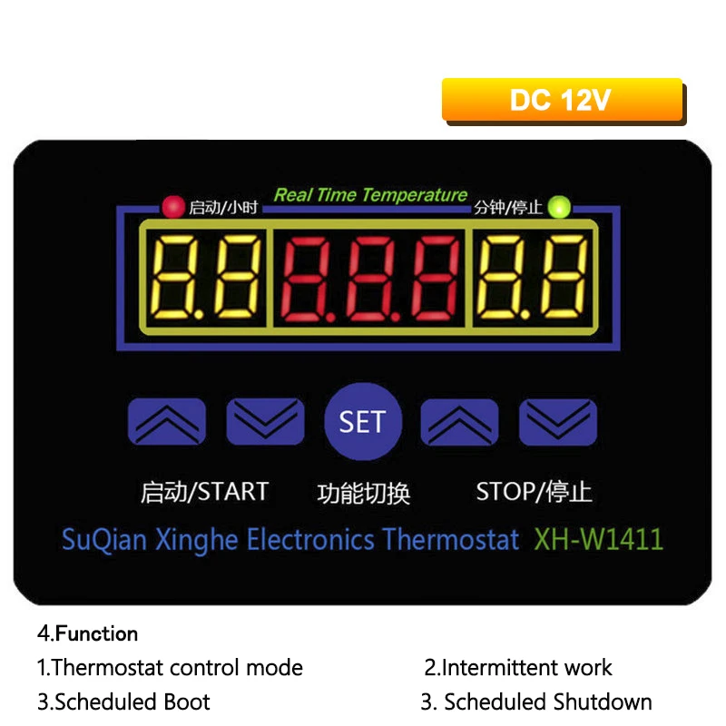 

Digital Thermostat DC 12V XH-W1411 Temperature Controller Temperature Regulator Control Switch Relay Output 10A 220V AC
