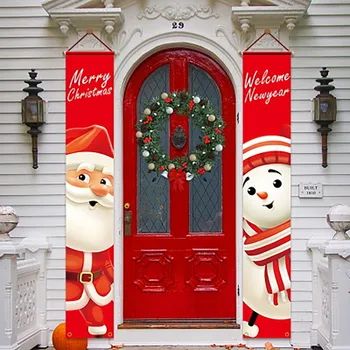 

2pcs Home Decoration Xmas Porch Sign Santa Clause and Snowman Merry Christmas Hanging Banners For Holiday Festival Wall Pendant