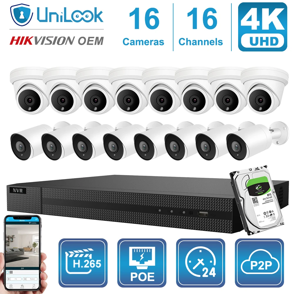 UnILook 16CH NVR 16Pcs 4K 8MP Bullet Turret Mixed POE IP Camera NVR Kit Security Audio Night Vision 30m Onvif H.265 P2P View
UnILook 16CH NVR 16Pcs 4K 8MP Bullet Turret Mixed POE IP Camera NVR Kit Security Audio Night Vision 30m Onvif H.265 P2P View