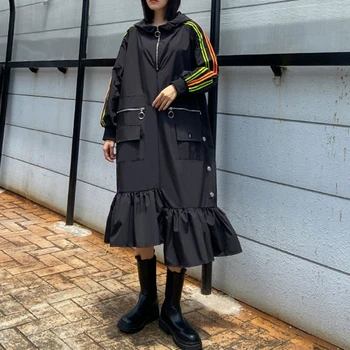 SeeBeautiful Striped Hooded Long Sleeve Pockets Irregular Ruffles Large Size Dress Woman Autumn 2020 New Tide Fashion T606 
SeeBeautiful Striped Hooded Long Sleeve Pockets Irregular Ruffles Large Size Dress Woman Autumn 2020 New Tide Fashion T606