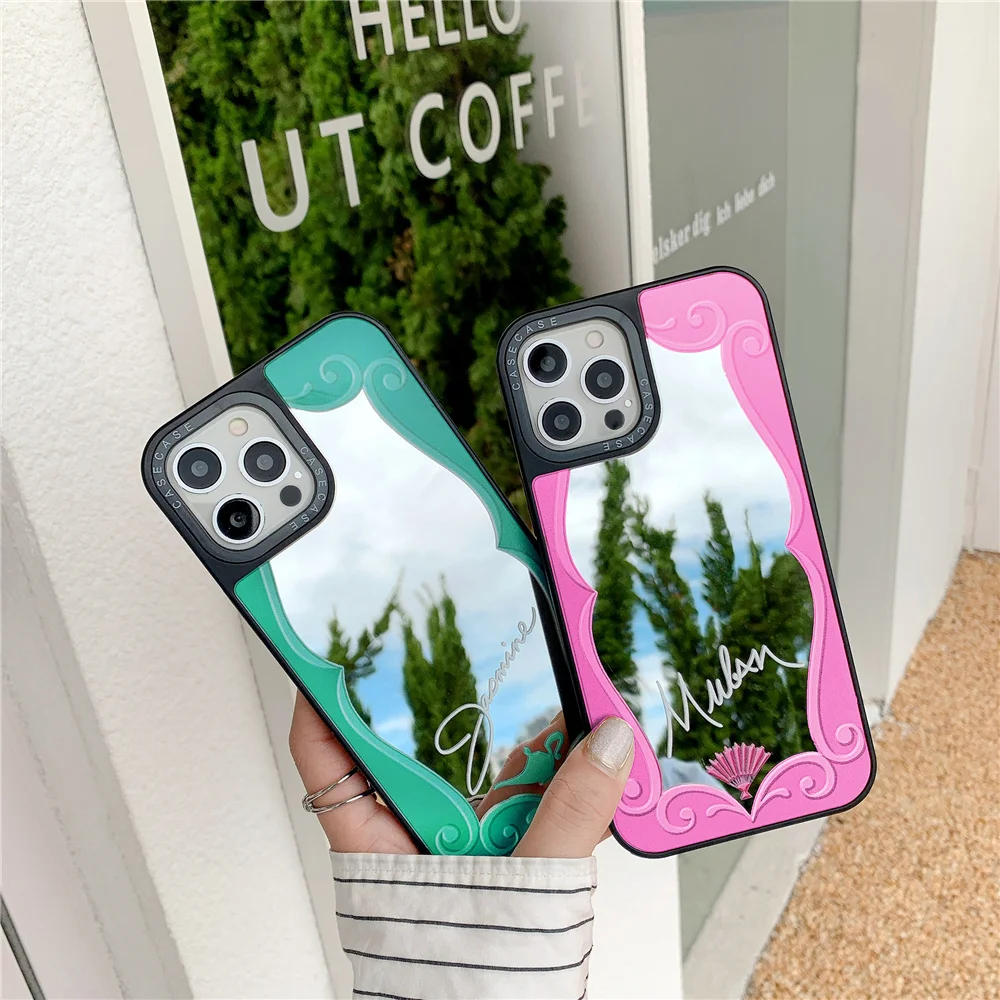 Fashion cartoons princess mirrors phone case for Iphone 13 Pro Max 12 11 7 8 plus X XR XS SE 2020 Makeup mirror back Cover | Мобильные