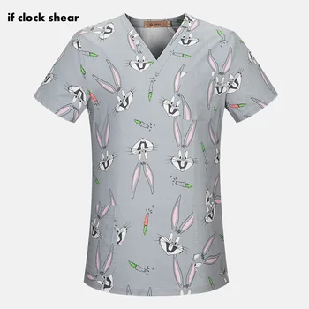 

Hospital Nurse Scrub Tops 100% Cotton Print Medical Surgical Uniforms Beauty salon Dentist clinic pharmacy Pet veterinar Uniform