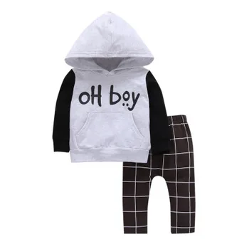 YK4031 Autumn boys hooded sport suits with plaid pants children suits Baby cotton sets 
YK4031 Autumn boys hooded sport suits with plaid pants children suits Baby cotton sets