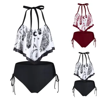 Swimwear Women Two Pieces Bathing Suits Top Ruffled With High Waisted Bottom Bikini Set Lace Up Bather Bathing Suit Biquini
Swimwear Women Two Pieces Bathing Suits Top Ruffled With High Waisted Bottom Bikini Set Lace Up Bather Bathing Suit Biquini