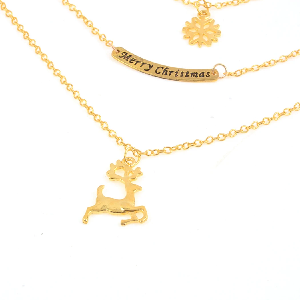 women merry christmas deer elk snowflake pendant chain necklace