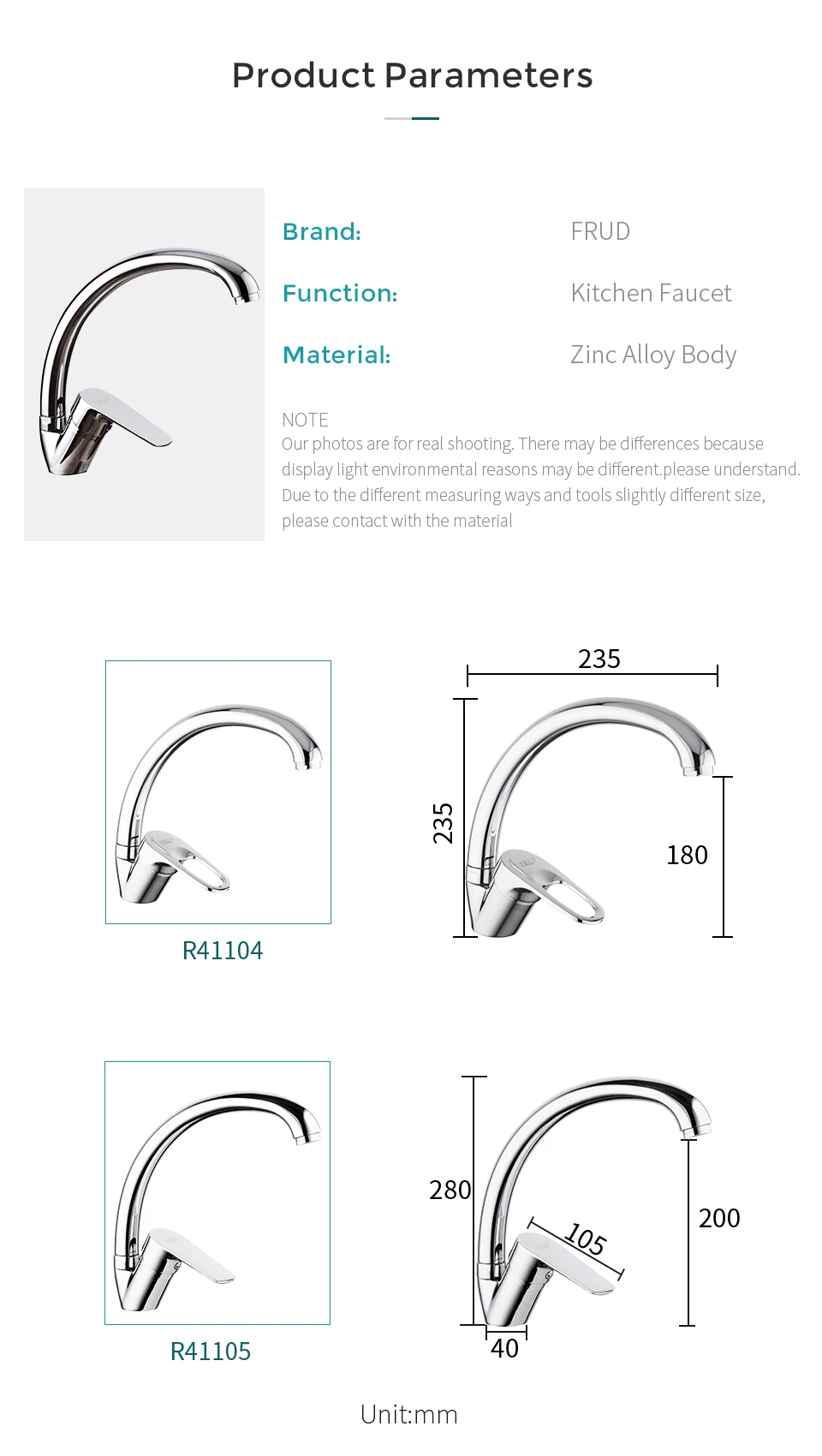 FRUD Kitchen Faucet Sink Mixer Tap Hot&Cold Mixer Single Handle Kitchen Faucets Swivel Spout Kitchen Water Sink Mixer Tap Faucet