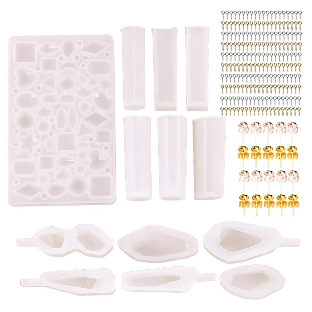 123Pcs Earring Casting Molds Set With Silicone Epoxy Screw Eye Pins Stud Backs DIY Pendant Jewelry Making Tools | Украшения и