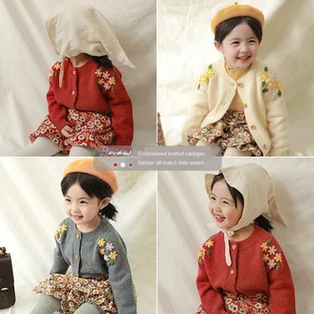 Autumn Girls Sweater New Girl Retro Flower Knitted Cardigan Fashion Simple Cute Boddler Girl Round Neck Single Breasted Knitwear
Autumn Girls Sweater New Girl Retro Flower Knitted Cardigan Fashion Simple Cute Boddler Girl Round Neck Single Breasted Knitwear