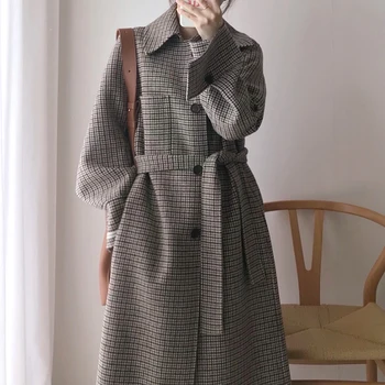 Japen Korean Style Women Long Wool Coat Plaid Coat With Belt Pretty Style Drop Shipping
Japen Korean Style Women Long Wool Coat Plaid Coat With Belt Pretty Style Drop Shipping