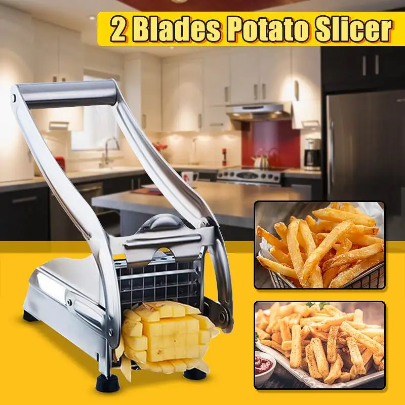 High Quality French Fry Cutter with 2 Blades Stainless Steel Potato Slicer Cutter Chopper Potato Chipper For Cucumber Carrot
High Quality French Fry Cutter with 2 Blades Stainless Steel Potato Slicer Cutter Chopper Potato Chipper For Cucumber Carrot