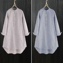 2019 ZANZEA Femme décontracté Coton Chemise En Lin 2019 Femelle Mode Rayé tops tuniques Bureau OL Chemisier col montant Chemiser Mujer(China)