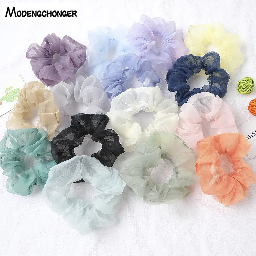 

New Silky Satin Organza Hair Scrunchie For Women Elastic Hair Bands Super Fairy Ponytail Holder Girls Hair Tie Rope Accessories