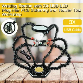 Welding Station with 3X USB Cooling Fans LED Magnifier PCB Soldering Iron Holder Tool Workshop Helping Hand 6pc Flexible Arms
Welding Station with 3X USB Cooling Fans LED Magnifier PCB Soldering Iron Holder Tool Workshop Helping Hand 6pc Flexible Arms