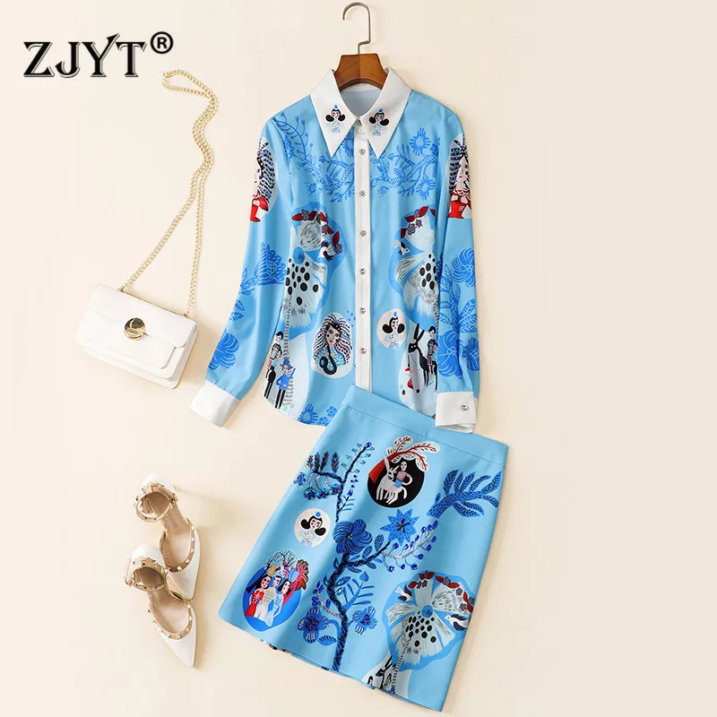 2020 Spring Women Runway Set Fashion New Designer Long Sleeve Print Beading Blouse and Aline Skirt 2Piece Set Casual Twinset
2020 Spring Women Runway Set Fashion New Designer Long Sleeve Print Beading Blouse and Aline Skirt 2Piece Set Casual Twinset