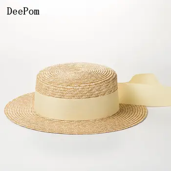 

DeePom Straw Summer Hats For Women Ladies Wide Brim Flat Top Fashion Beach Sun Hat Female Vacation Travel Sunhat Cap