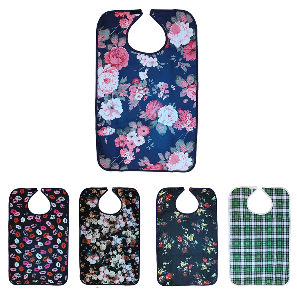 Adult Reusable Bibs Disability Patient Aid Apron with Stick Closure - Flower/ Floral/ Hibiscus/ Grid/ Lips Adult Reusable Bibs Disability Patient Aid Apron with Stick Closure - Flower/ Floral/ Hibiscus/ Grid/ Lips