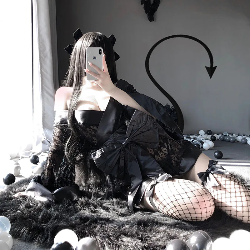 Sexy Lingerie Diablo Black Japanese Kimono Cosplay Outfit Style Robe Temptation Costumes Pajamas Soft Silk Belt Set For Women
Sexy Lingerie Diablo Black Japanese Kimono Cosplay Outfit Style Robe Temptation Costumes Pajamas Soft Silk Belt Set For Women