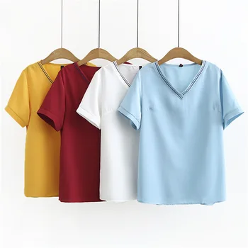 2020 Summer Dress V Collar Embroidery Chiffon Shirt Increase Code Loose Joker Pullover T Shirt Backing Shirt 036
2020 Summer Dress V Collar Embroidery Chiffon Shirt Increase Code Loose Joker Pullover T Shirt Backing Shirt 036