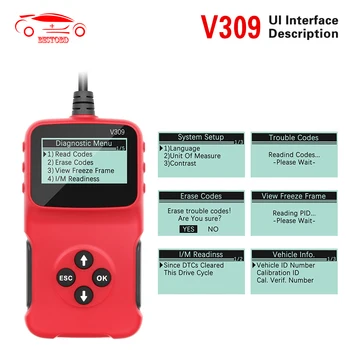 OBDII/EOBD Code Reader V309 OBD Read/Clear Fault Code I/M DTC OBD2 Code Reader USB OBD 2 OBD2 Car Diagnostic Scanner Auto Tool
OBDII/EOBD Code Reader V309 OBD Read/Clear Fault Code I/M DTC OBD2 Code Reader USB OBD 2 OBD2 Car Diagnostic Scanner Auto Tool