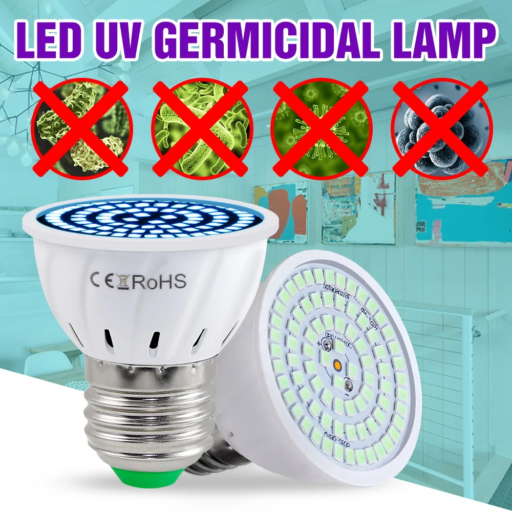 Фото УФ стерилизационная лампа MR16 E14 дезинфекционная GU10 UVC LED E27 Ультрафиолетовый