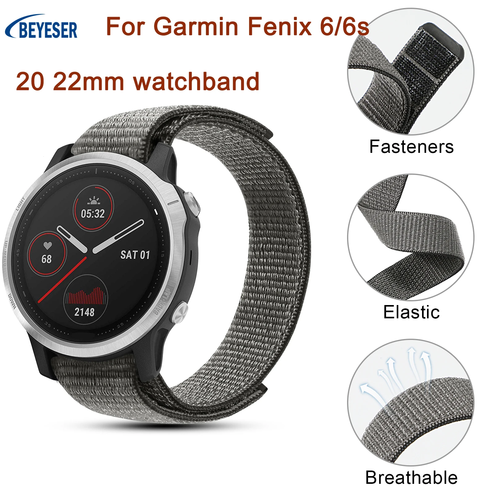 

20mm 22mm Hook and Loop Watch Band For Garmin Fenix 6 5 6S 5S Pro Plus/Forerunner 935 945/Instinct Replacement Nylon Strap New