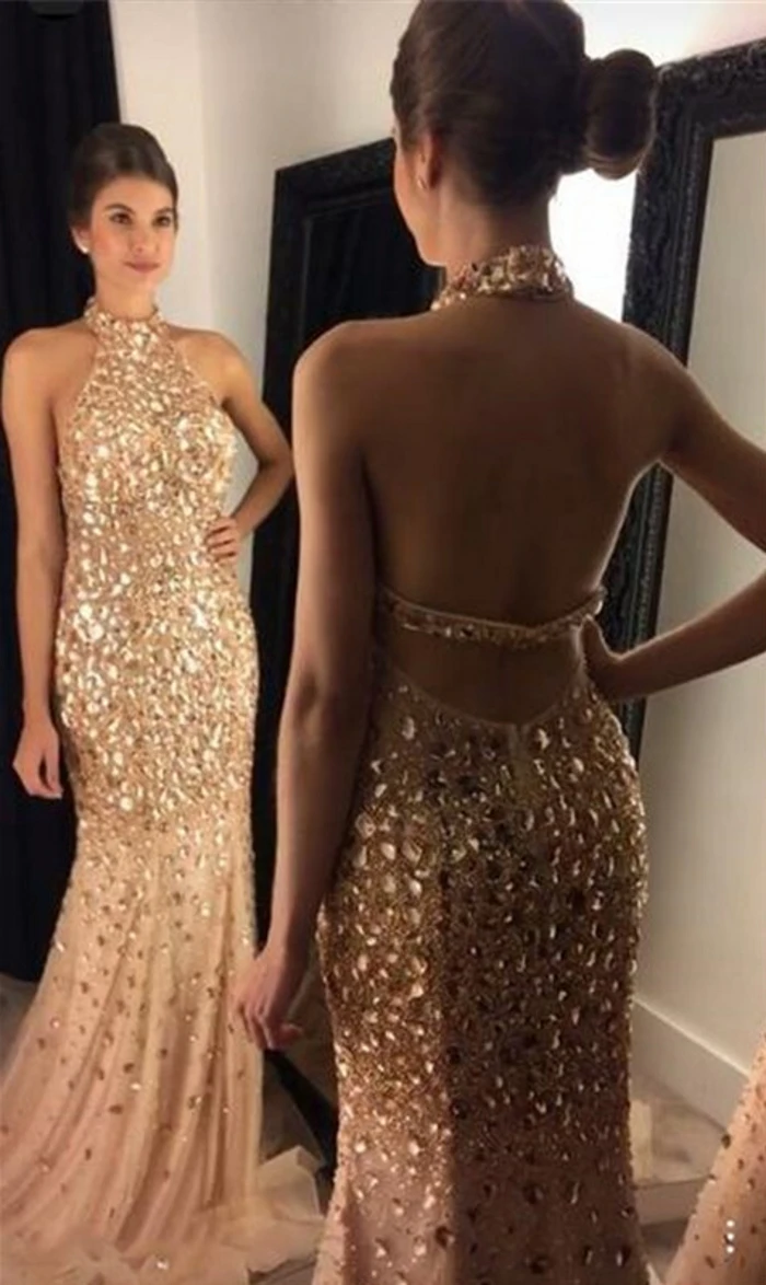 2020 Illusion Halter Mermaid Prom Dresses with RhineStone Long Graduation Dresses Gold Evening Prom Gowns
2020 Illusion Halter Mermaid Prom Dresses with RhineStone Long Graduation Dresses Gold Evening Prom Gowns