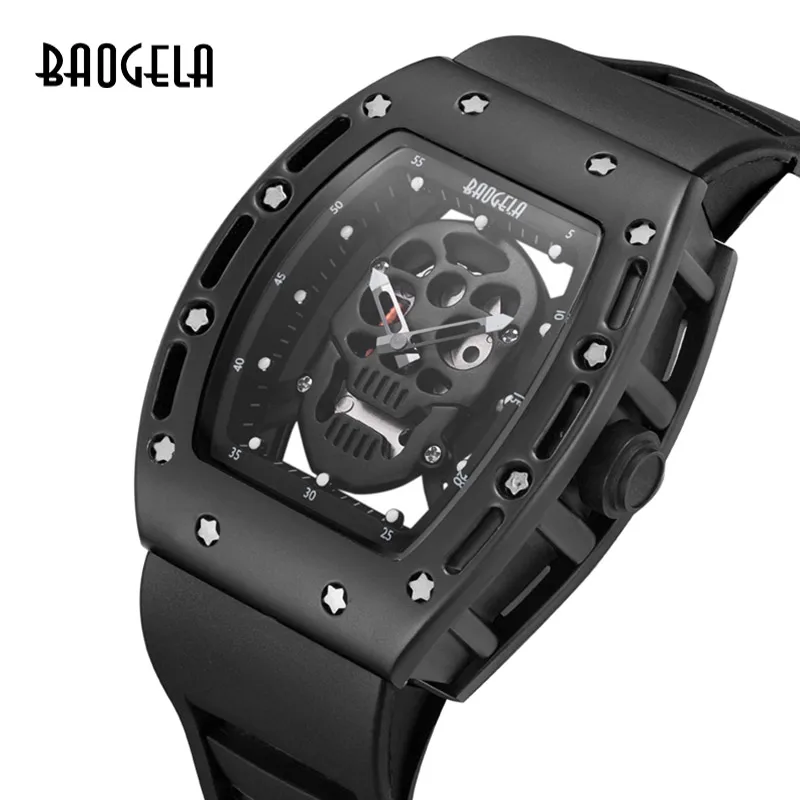 Baogela пиратский череп стиль Мужские часы силиконовые светящиеся кварцевые