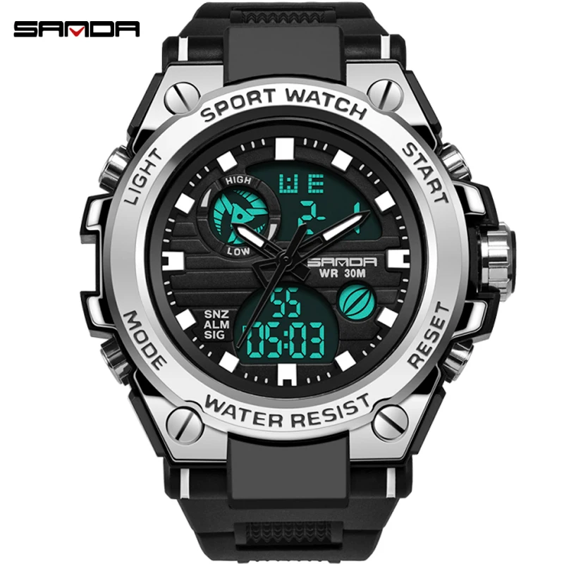SANDA Men Shock Military Watch 30m Waterproof Wristwatch LED Quartz Digtial Dual Time Clock Sport Watch Male relogios masculino
SANDA Men Shock Military Watch 30m Waterproof Wristwatch LED Quartz Digtial Dual Time Clock Sport Watch Male relogios masculino