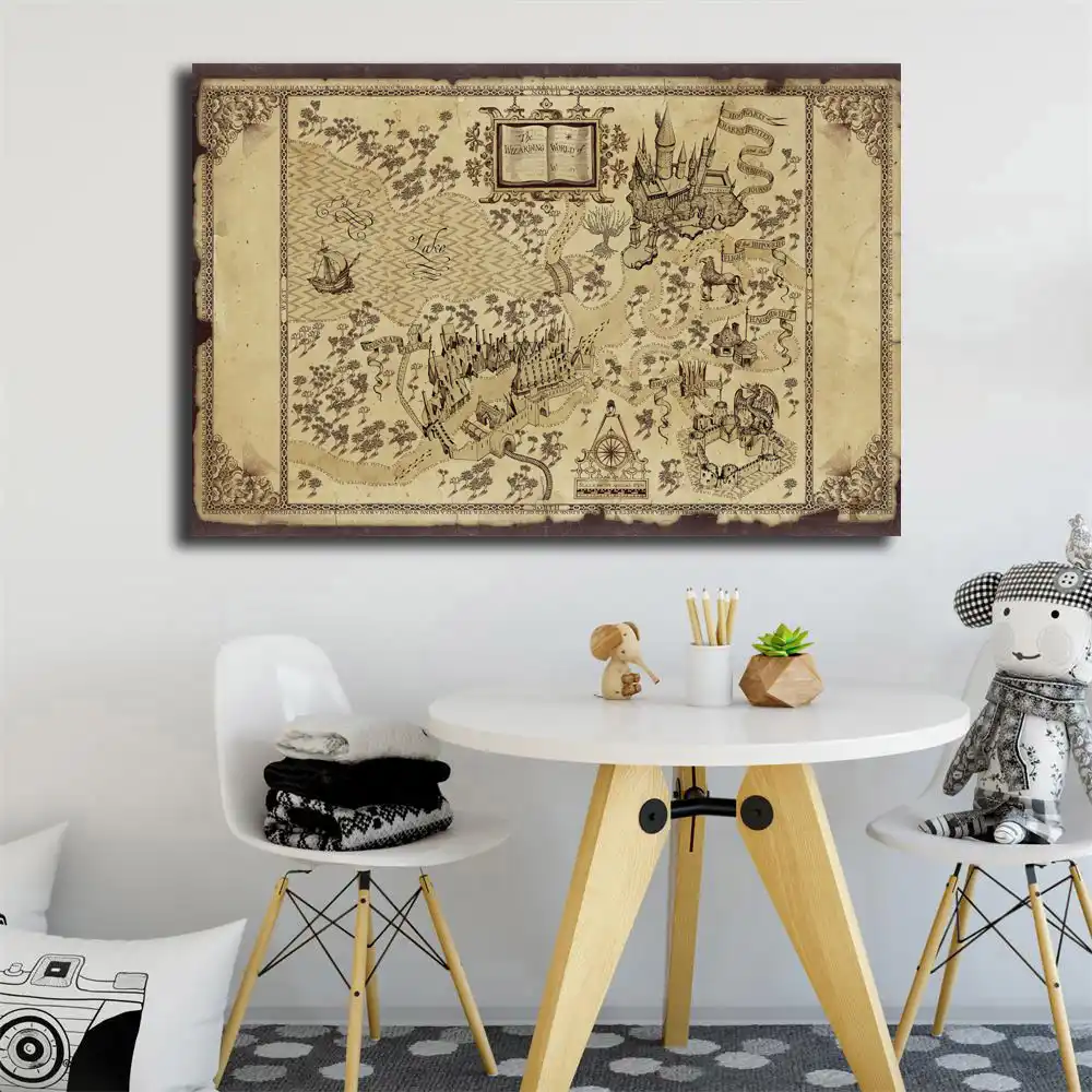 harries vintage map poster potteres watercolor canvas painting
