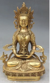 

[old craft ] 9" Chinese Tibetan Buddhism Bronze Amitayus longevity God Goddess Buddha Statue