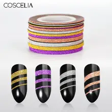 COSCELIA Nail Art décorations ongles paillettes or argent striage bandes ensemble pour bandes mates autocollants manucure outils de bricolage(China)