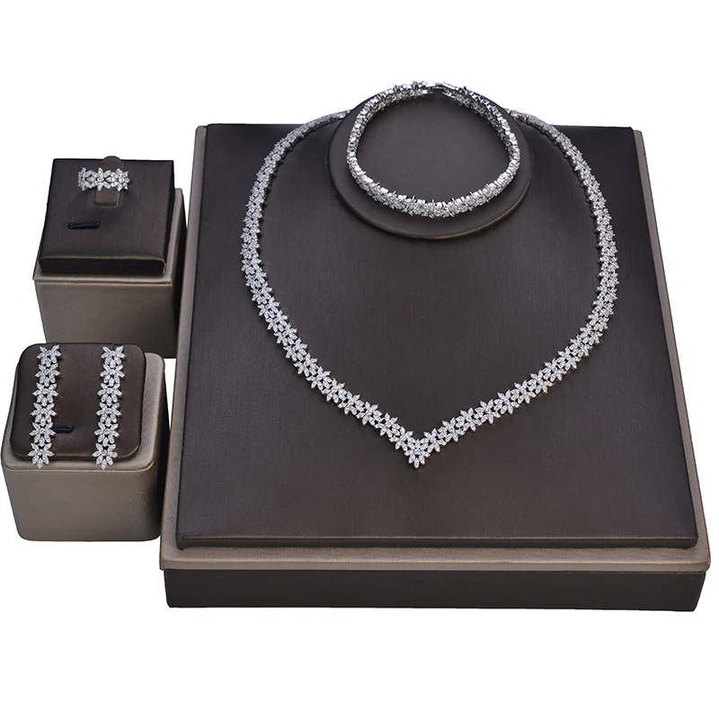 Комплект ювелирных изделий для женщин свадебное ожерелье серьги кольцо браслет