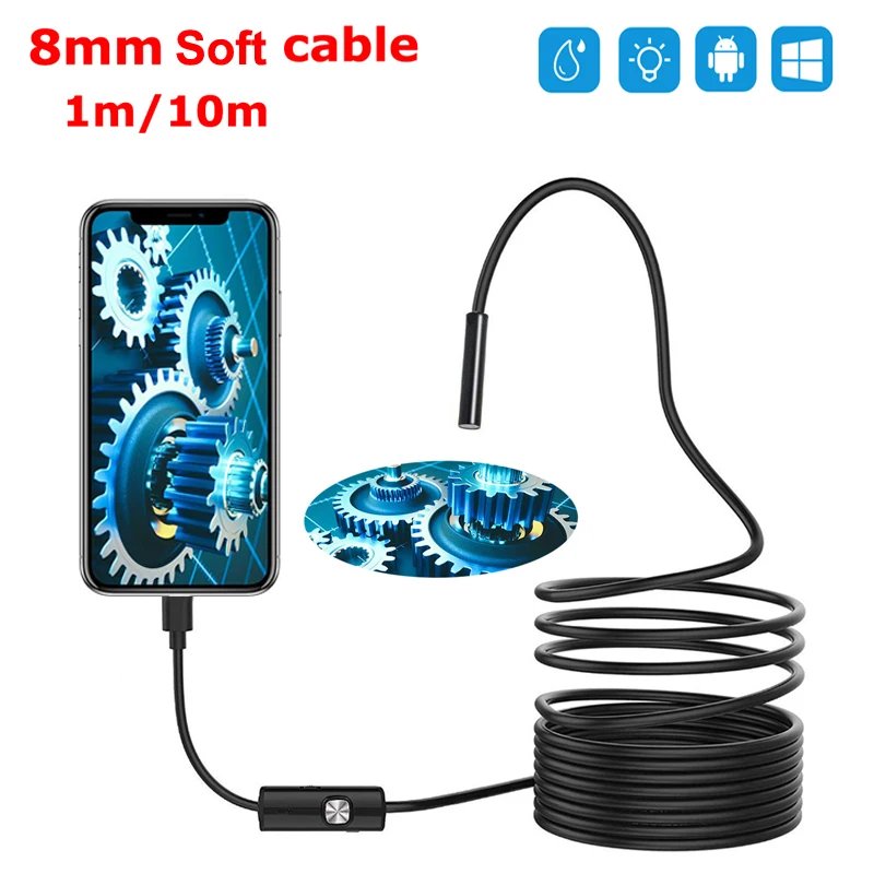 8mm HD Lens 1M/2M/5M/10M soft Cable Android USB Endoscope Camera Led Light Borescopes Camera For PC Android Phone
8mm HD Lens 1M/2M/5M/10M soft Cable Android USB Endoscope Camera Led Light Borescopes Camera For PC Android Phone