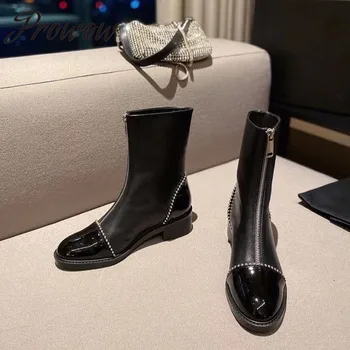 Prowow New Genuine Leather Round Toe Metal Trimmed Ankle Boots Thick Heel Low Heel Luxury Boots Zapatos Mujer
Prowow New Genuine Leather Round Toe Metal Trimmed Ankle Boots Thick Heel Low Heel Luxury Boots Zapatos Mujer