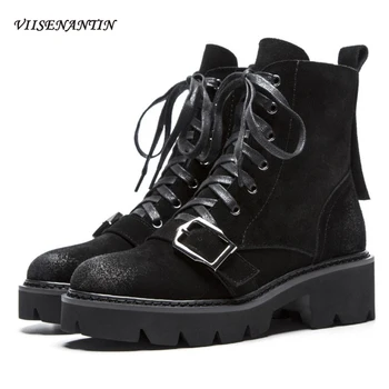 Fashion New Belt Buckle Motorcycle Female Leather Round Toe Chunky-soled Thick Heel Ankle Boots Suede Autumn Winter Black Shoes
Fashion New Belt Buckle Motorcycle Female Leather Round Toe Chunky-soled Thick Heel Ankle Boots Suede Autumn Winter Black Shoes