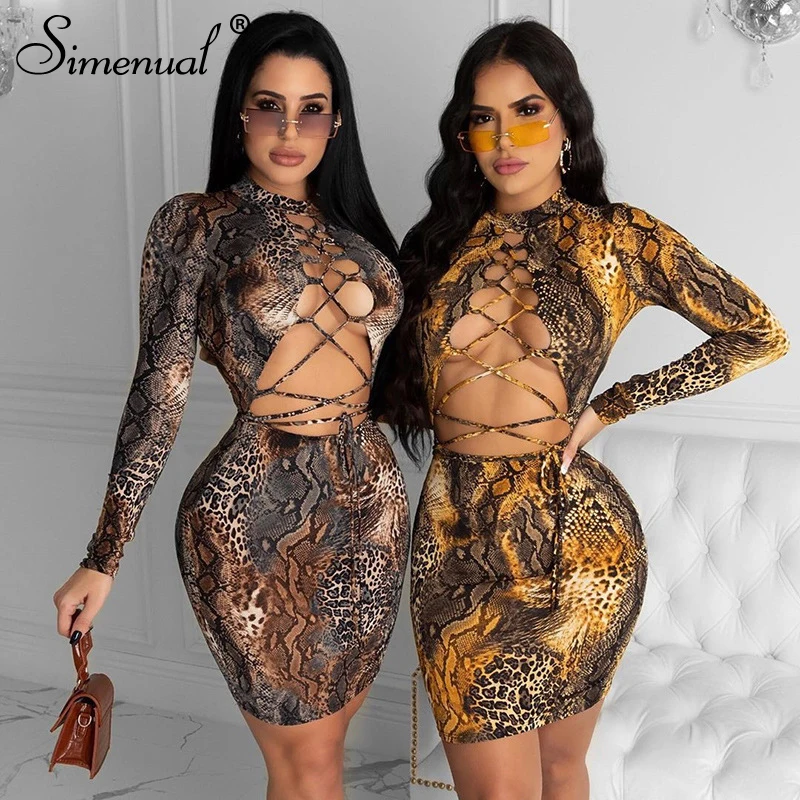 Simenual Lace Up Leopard Sexy Bodycon Dresses Women Long Sleeve Bandage Hollow Out Clubwear Party Mini Dress Hot 2020 Autumn New
Simenual Lace Up Leopard Sexy Bodycon Dresses Women Long Sleeve Bandage Hollow Out Clubwear Party Mini Dress Hot 2020 Autumn New