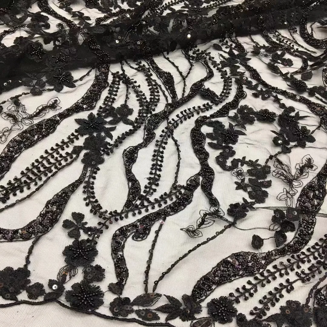 (5yards/pc) High quality black tulle lace with tube beads and sequins embroidered African French net lace for party dress FSS412
(5yards/pc) High quality black tulle lace with tube beads and sequins embroidered African French net lace for party dress FSS412
