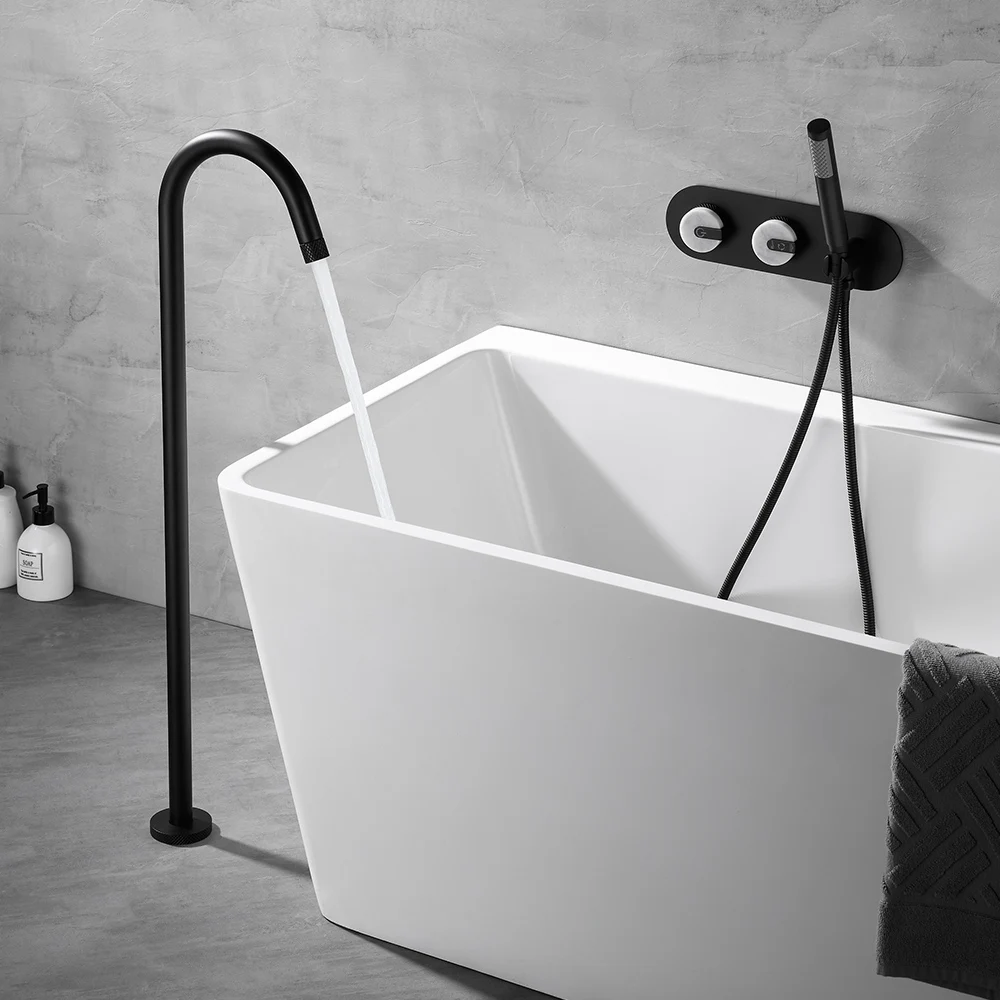 

SKOWLL Freestanding Bathtub Faucet Tub Filler Jade Dual Handle Floor Mount Bathroom Faucet with Handheld Shower Bath Mixer Tap