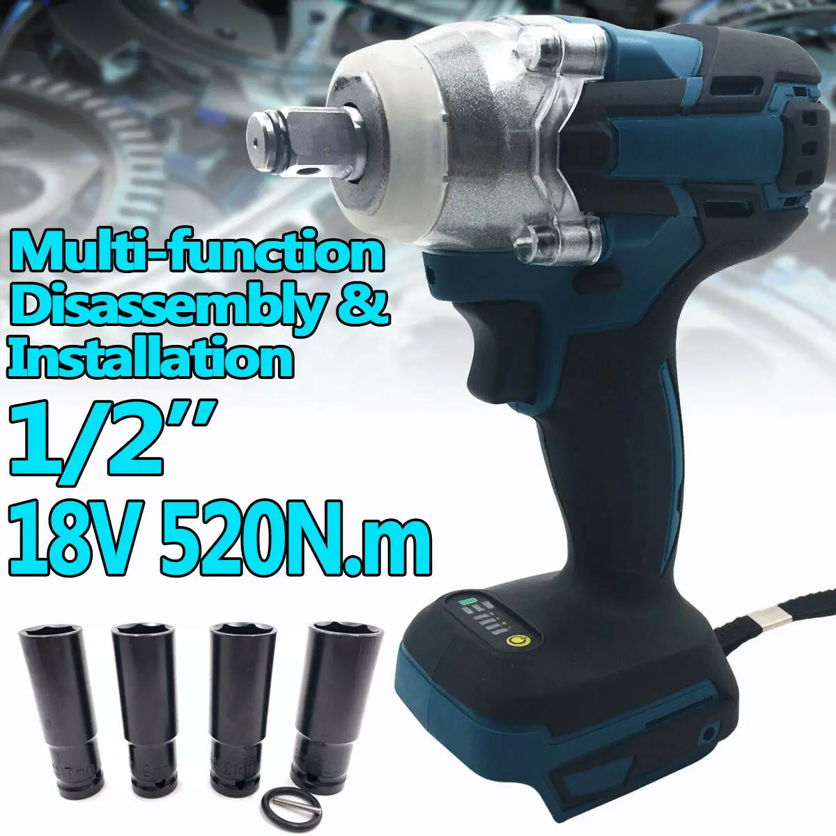 Cordless Impact Wrench Brushless Cordless Electric Wrench Power Tool 18V 520Nm Torque Rechargeable For Makita Battery+Socket Set
Cordless Impact Wrench Brushless Cordless Electric Wrench Power Tool 18V 520Nm Torque Rechargeable For Makita Battery+Socket Set