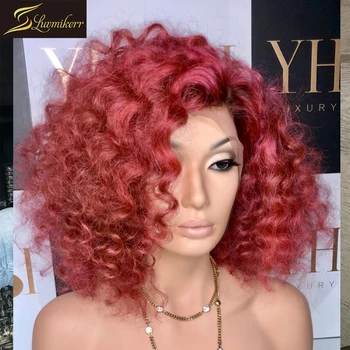 

Red Human Hair Wig 99j Burgundy Short Bob 13x6 Lace Front Wig for Women Deep Curly Colored Wig Remy Brazilian Preplucked Frontal