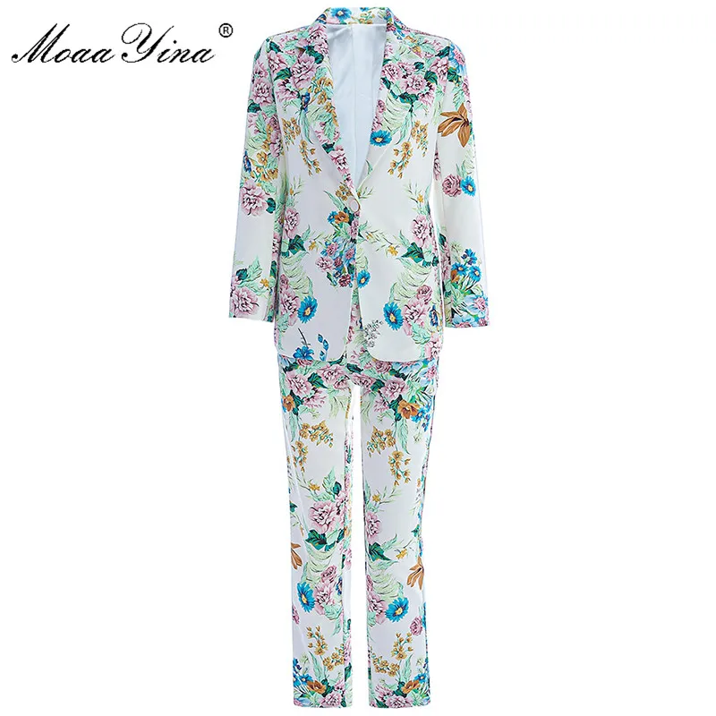 MoaaYina Fashion Designer Suit Spring Autumn Women Long sleeve Single Button Suit Tops+Floral Print trousers Two-piece set
MoaaYina Fashion Designer Suit Spring Autumn Women Long sleeve Single Button Suit Tops+Floral Print trousers Two-piece set