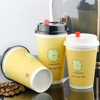 50pcs Yellow creative clock pattern thick paper cup 400ml 14oz/500ml 16oz party favor disposable milk tea coffee cup with lid 
50pcs Yellow creative clock pattern thick paper cup 400ml 14oz/500ml 16oz party favor disposable milk tea coffee cup with lid