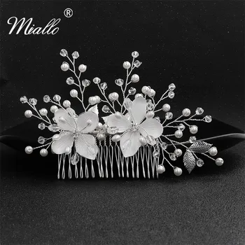 

Miallo Newest Flowers Hand Painted Wedding Hair Comb Pearls Austrian Crystal Bridal Hair Jewelry Headpieces for Women HS-J6079