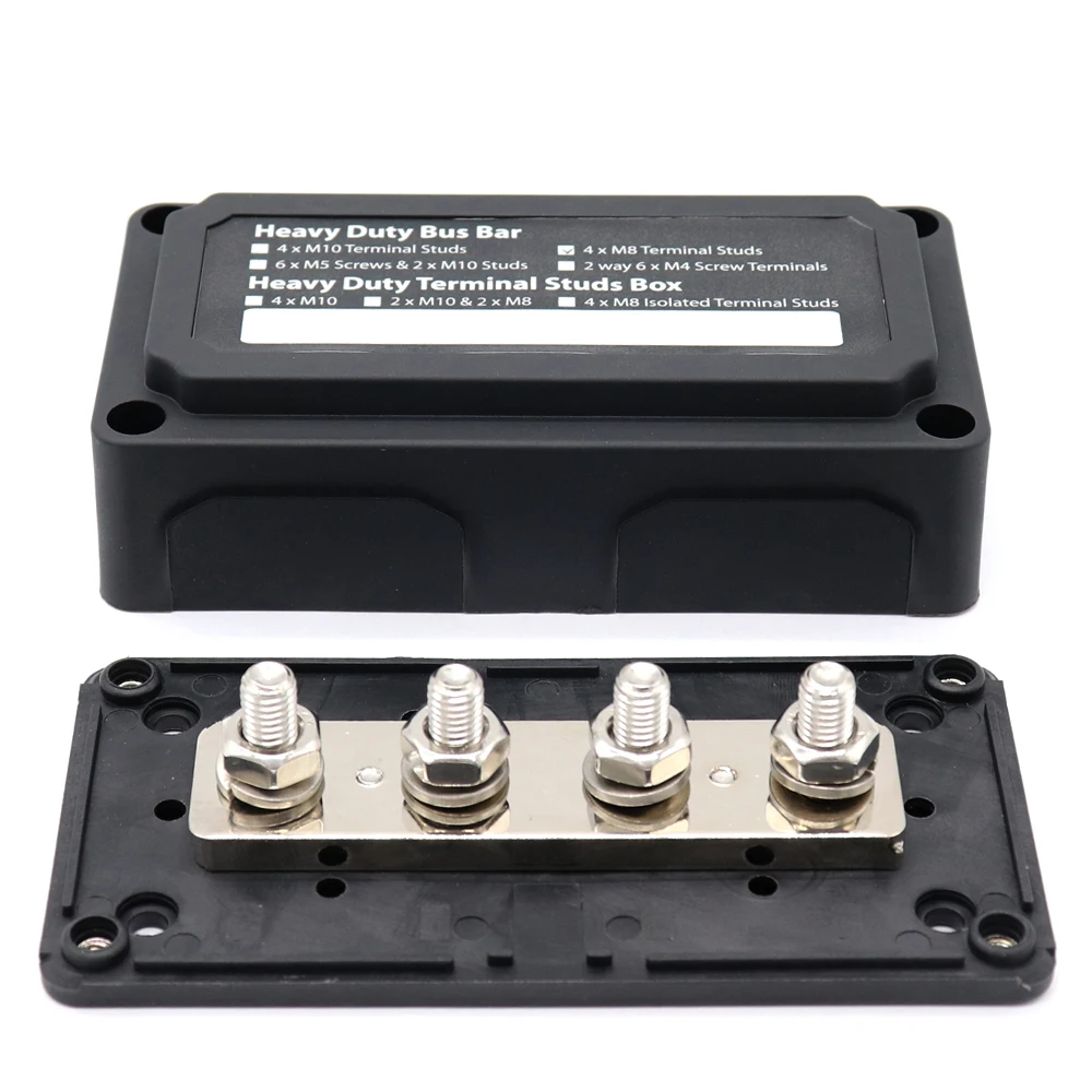 2019 Heavy-Duty Module Design Bus-Bar Box Terminal Board 300A with 4 Terminal Studs Car Styling Highest amperage rated bus bar
2019 Heavy-Duty Module Design Bus-Bar Box Terminal Board 300A with 4 Terminal Studs Car Styling Highest amperage rated bus bar