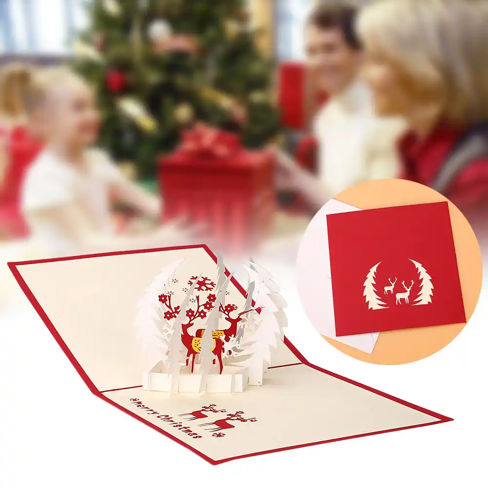 elk 3d pop up greeting card blessing handmade postcard creative