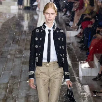 CAMIA 2019 New autumn winter brand runway black high quality embroidery stand collar military jacket Female 
CAMIA 2019 New autumn winter brand runway black high quality embroidery stand collar military jacket Female