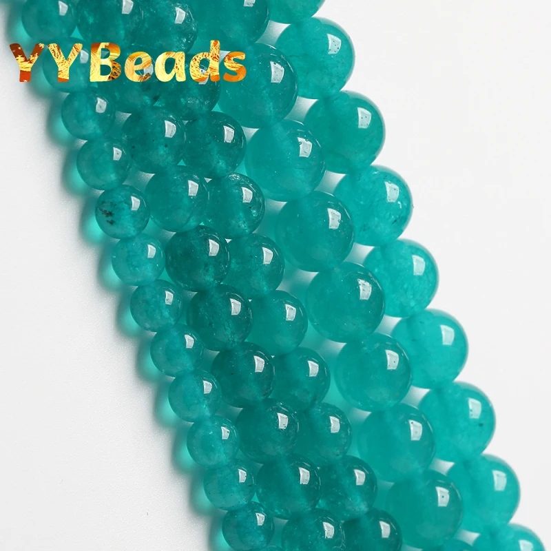 

4mm-14mm Natural Blue Chalcedony Peacock Blue Jades Gem Beads Loose Spacer Beads For Jewelry Making DIY Charm Necklace 15"Strand