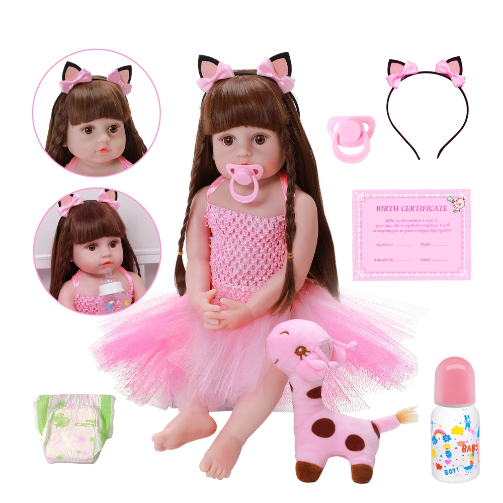 22 inch 56cm Full Silicone Doll Bath Toy Rebirth Doll Pink Sweater Skirt Long Hair Straight Bend Baby Toy 
22 inch 56cm Full Silicone Doll Bath Toy Rebirth Doll Pink Sweater Skirt Long Hair Straight Bend Baby Toy