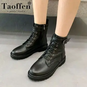 Taoffen Real Leather Women Ankle Boots Winter Warm Flat Round Toe Zipper Shoes Women Buckle Motorcycle Boots Footwear Size 35-39 
Taoffen Real Leather Women Ankle Boots Winter Warm Flat Round Toe Zipper Shoes Women Buckle Motorcycle Boots Footwear Size 35-39