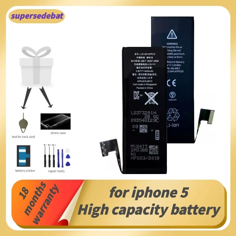 Supersedebat High Capacity Original for Iphone 5 Battery Bateria for Iphone 5 for Apple Iphone 5/5g Accumulator Batterie Lithium
Supersedebat High Capacity Original for Iphone 5 Battery Bateria for Iphone 5 for Apple Iphone 5/5g Accumulator Batterie Lithium